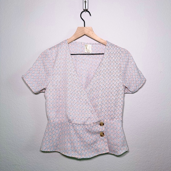 Anthropologie Tops - Japna Anthropologie Wrap Blouse Peplum Patterned Small Like New
